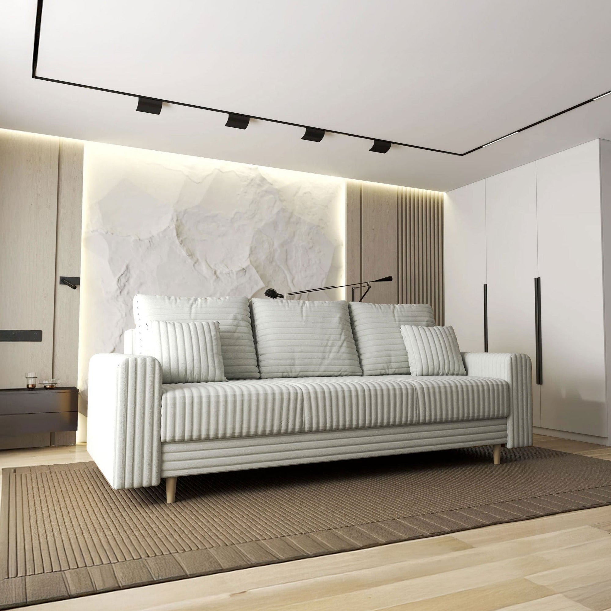 Canapea extensibilă dumonde cu ladă de depozitare si sezut confortabil din spuma HR, Kronos Ambience Alb 210x100 cm fabrica