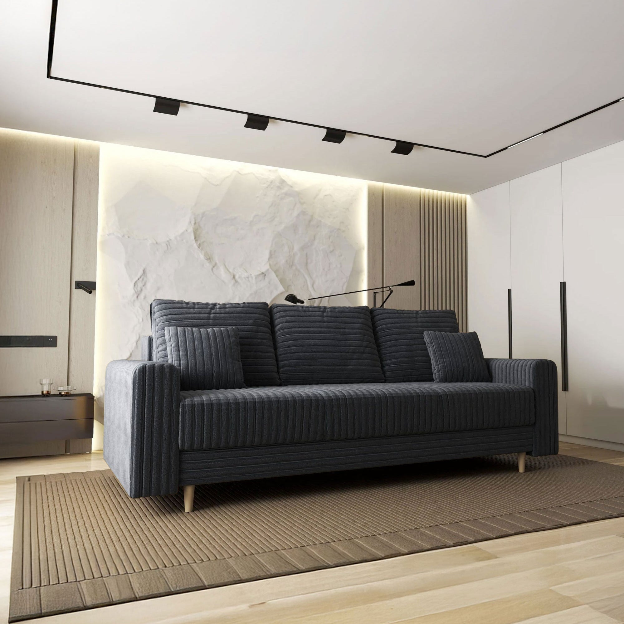 Canapea extensibilă dumonde cu ladă de depozitare si sezut confortabil din spuma HR, Kronos Ambience Gri 210x100 cm fabrica