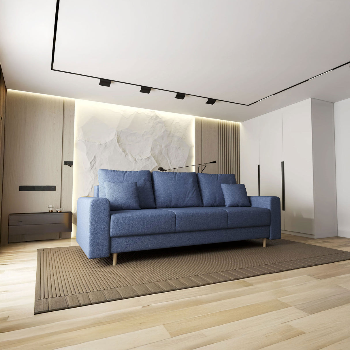 Canapea extensibilă dumonde cu ladă de depozitare si sezut confortabil din spuma HR, Kronos Enjoy Albastru 210x100 cm