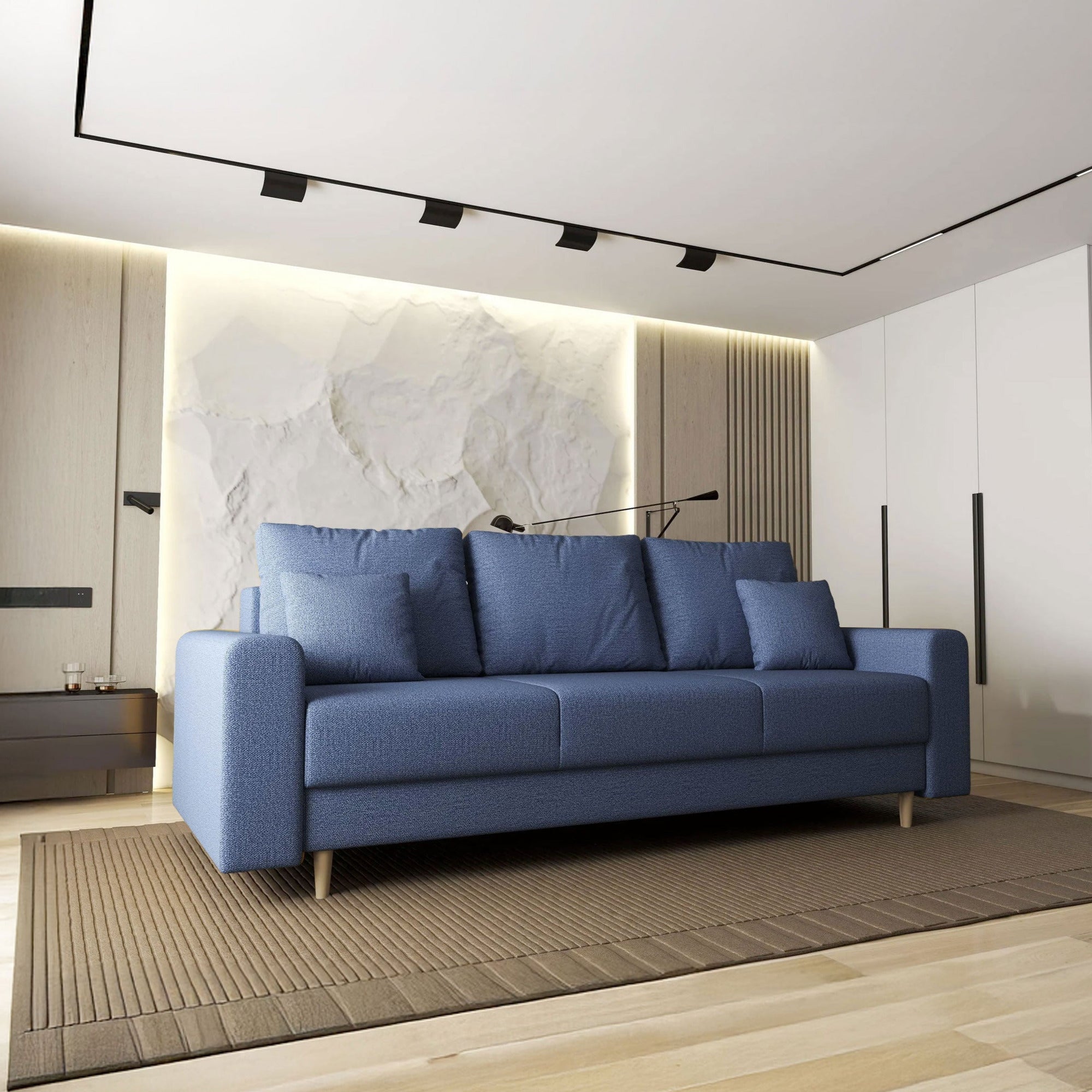 Canapea extensibilă dumonde cu ladă de depozitare si sezut confortabil din spuma HR, Kronos Enjoy Albastru 210x100 cm fabrica