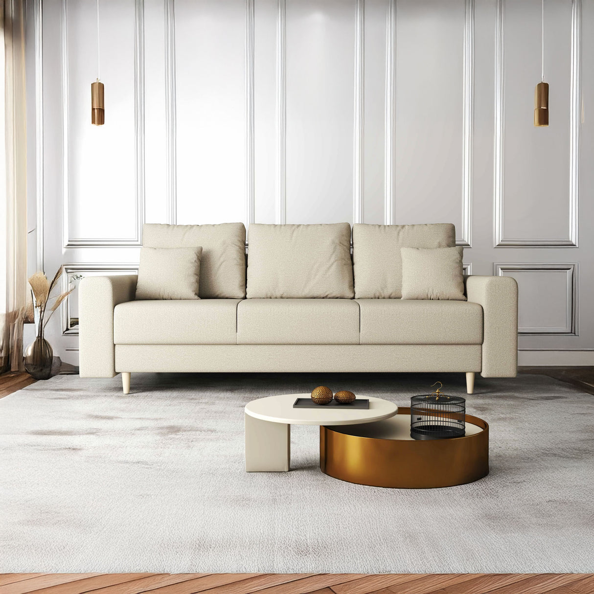 Canapea extensibilă dumonde cu ladă de depozitare si sezut confortabil din spuma HR, Kronos Enjoy Beige 210x100 cm