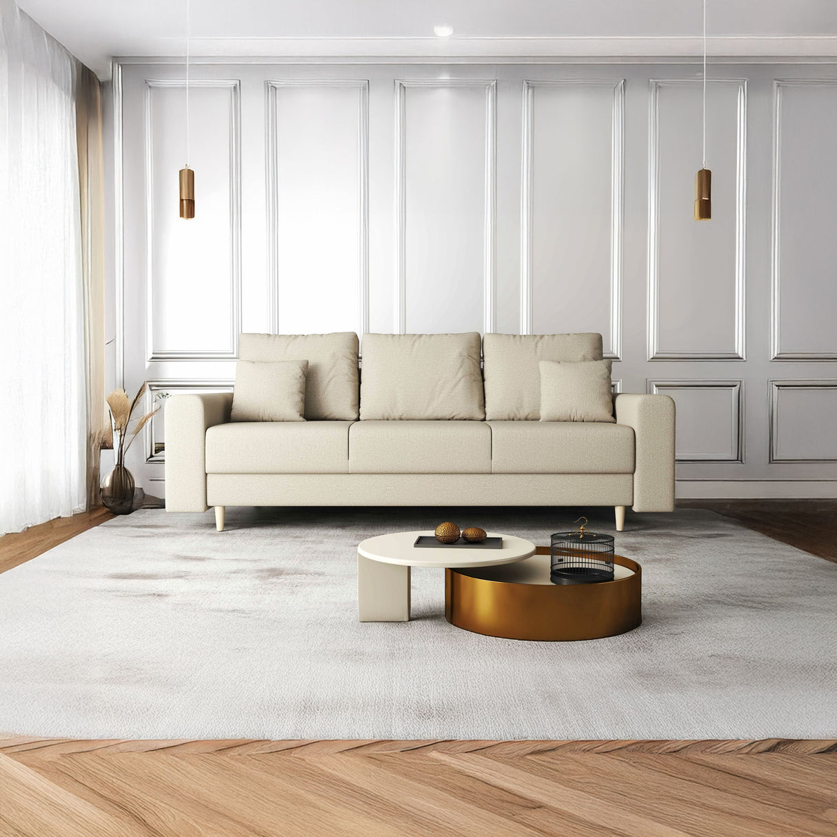 Canapea extensibilă dumonde cu ladă de depozitare si sezut confortabil din spuma HR, Kronos Enjoy Beige 210x100 cm