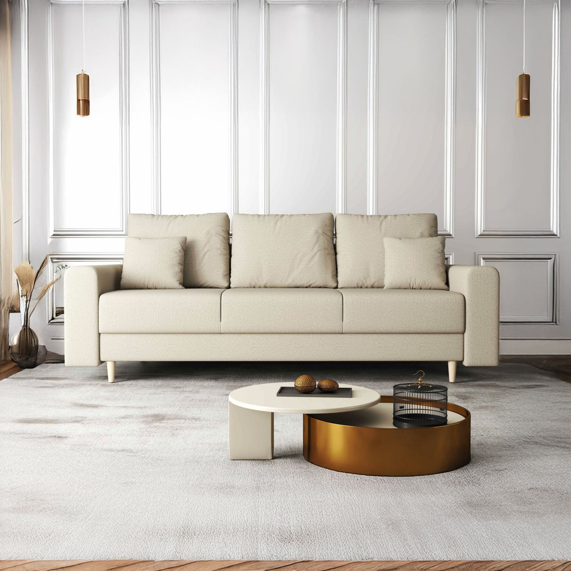 Canapea extensibilă dumonde cu ladă de depozitare si sezut confortabil din spuma HR, Kronos Enjoy Beige 210x100 cm fabrica