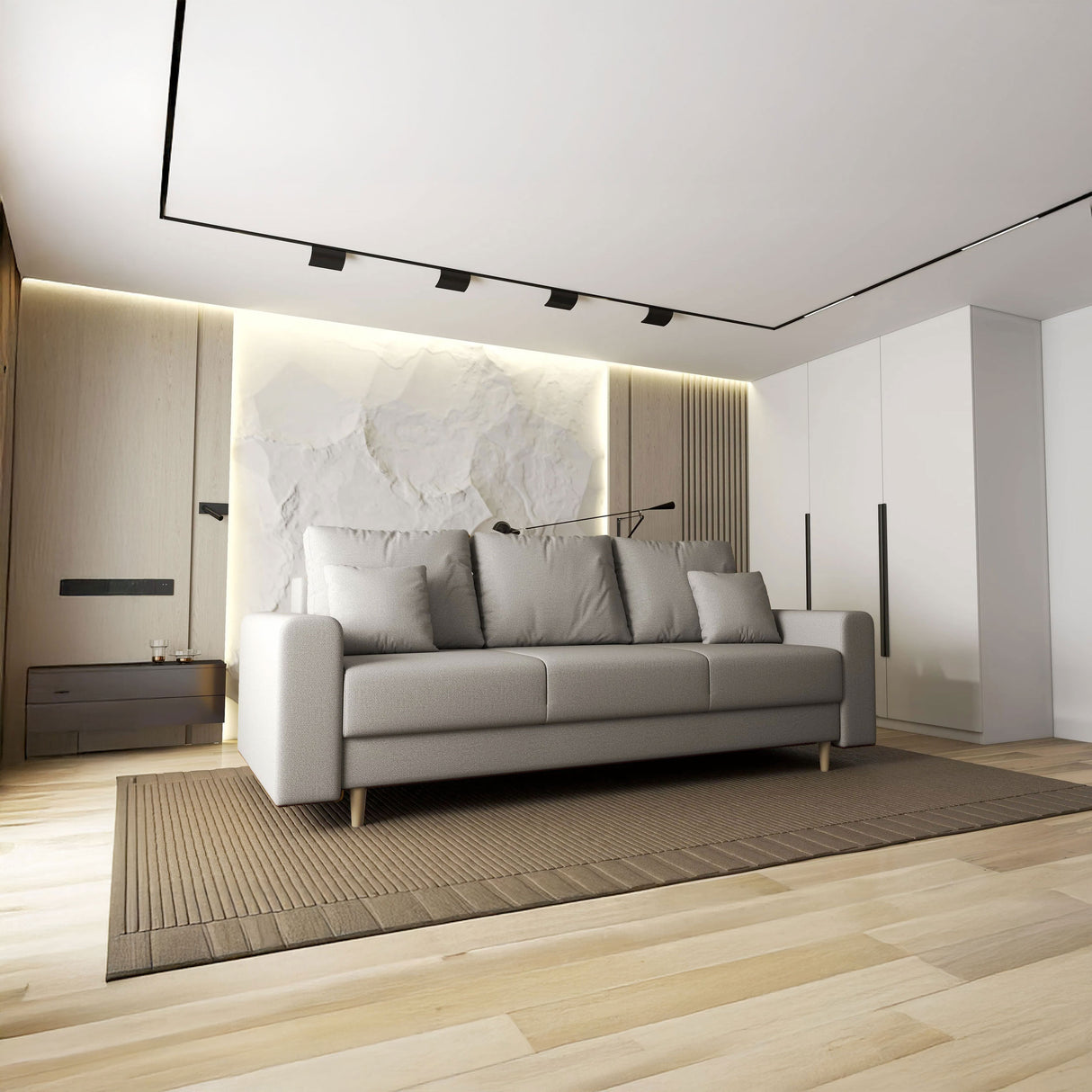 Canapea extensibilă dumonde cu ladă de depozitare si sezut confortabil din spuma HR, Kronos Enjoy Bej 210x100 cm