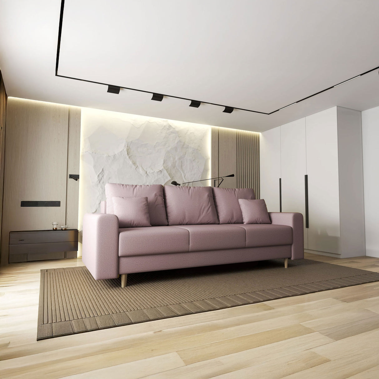 Canapea extensibilă dumonde cu ladă de depozitare si sezut confortabil din spuma HR, Kronos Enjoy Flamingo 210x100 cm