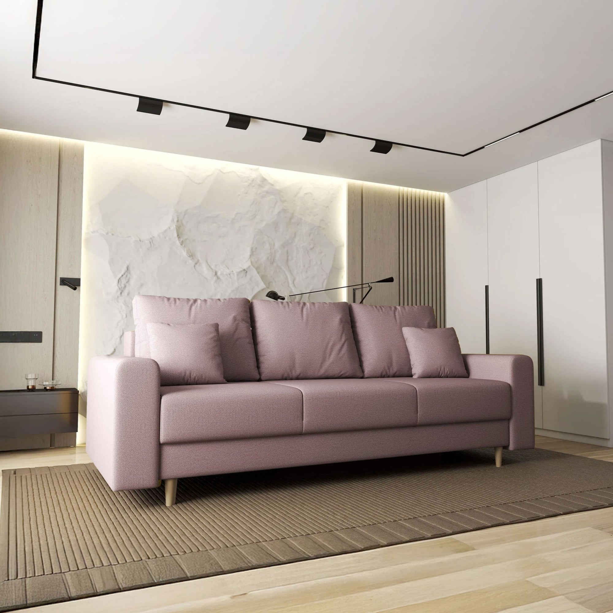 Canapea extensibilă dumonde cu ladă de depozitare si sezut confortabil din spuma HR, Kronos Enjoy Flamingo 210x100 cm fabrica