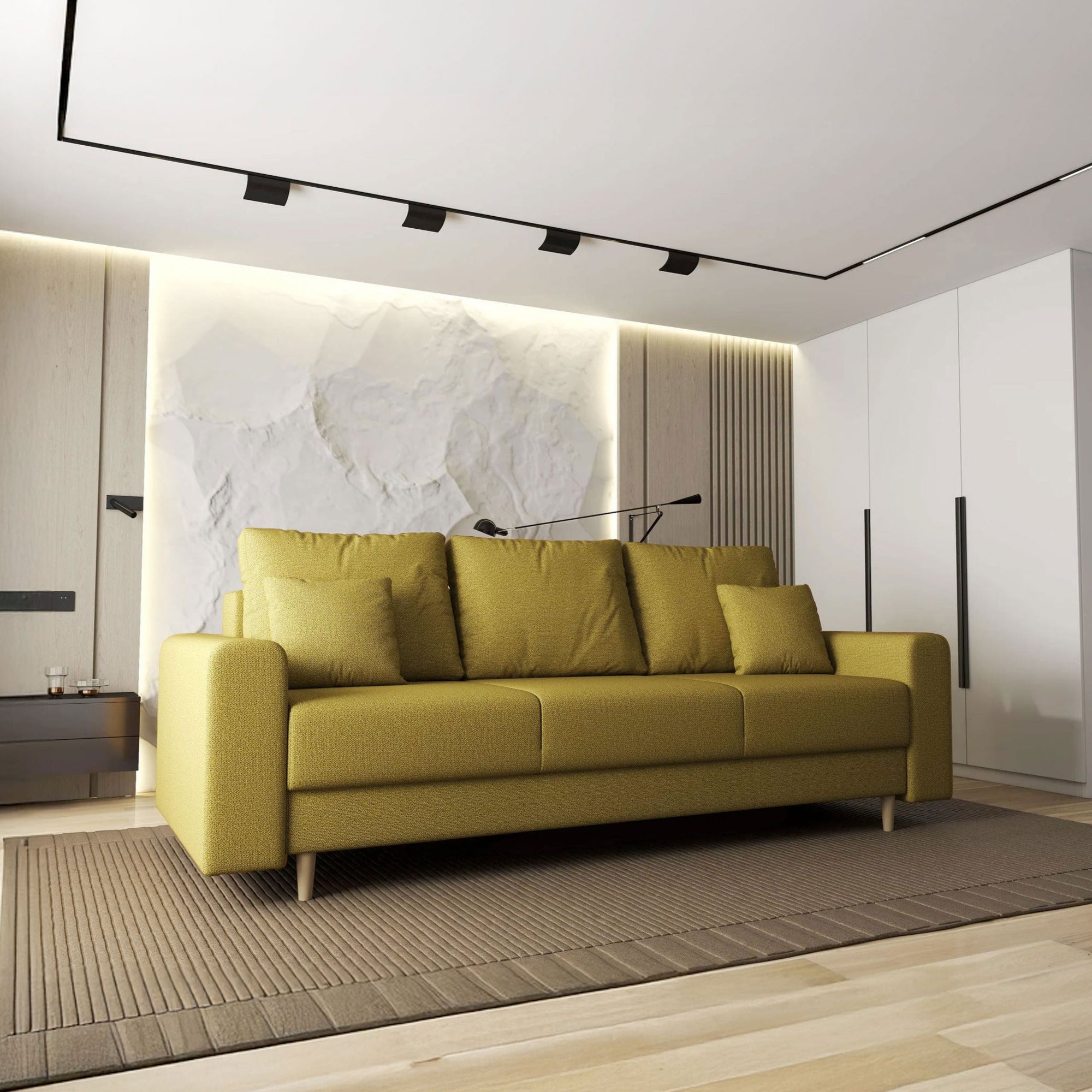 Canapea extensibilă dumonde cu ladă de depozitare si sezut confortabil din spuma HR, Kronos Enjoy Galben Melon 210x100 cm fabrica