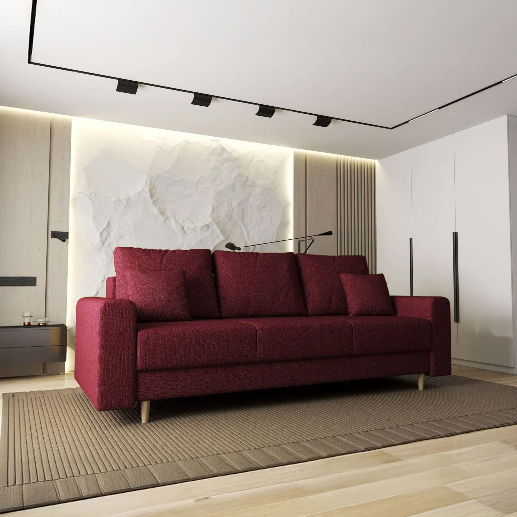 Canapea extensibilă dumonde cu ladă de depozitare si sezut confortabil din spuma HR, Kronos Enjoy Rosu 210x100 cm fabrica
