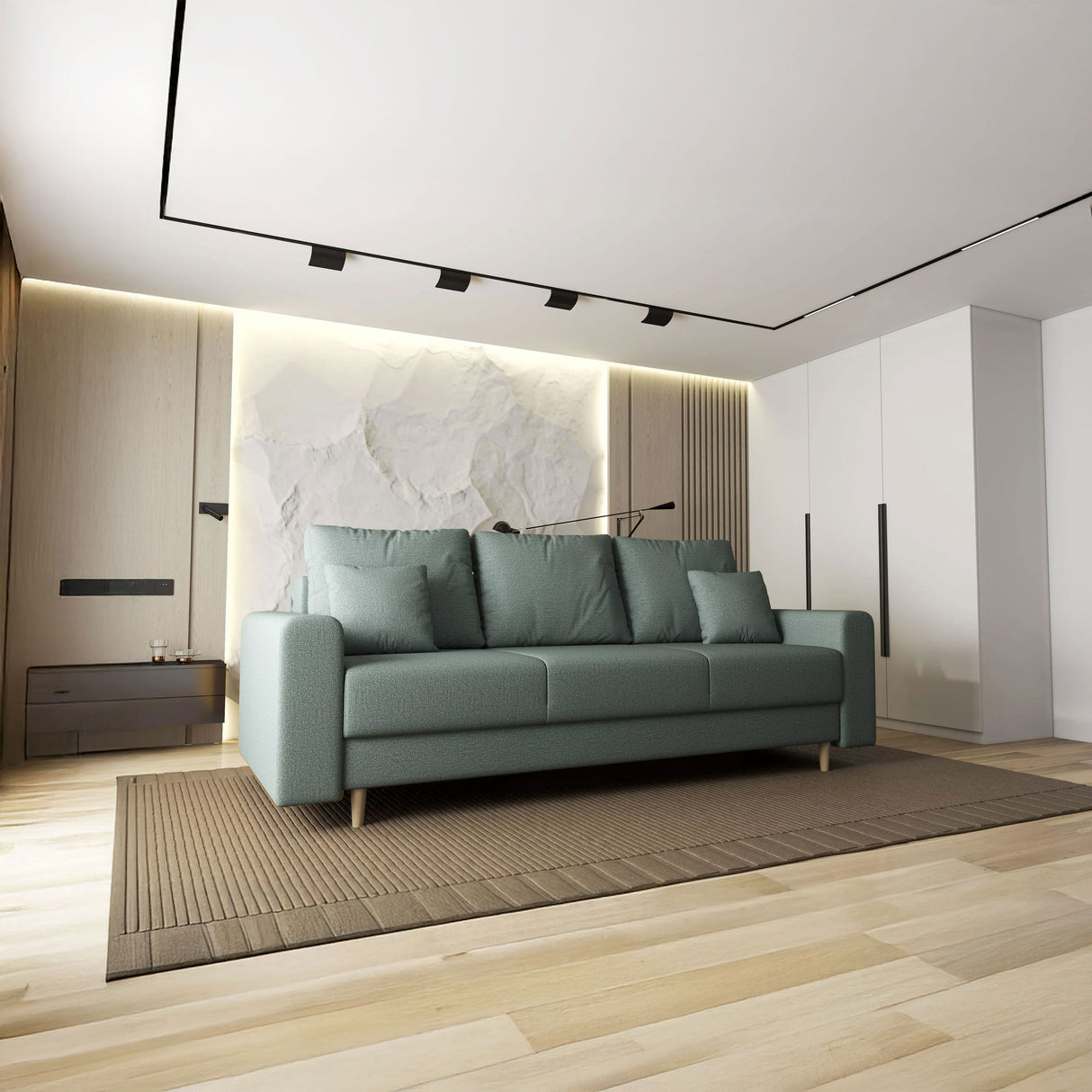 Canapea extensibilă dumonde cu ladă de depozitare si sezut confortabil din spuma HR, Kronos Enjoy Verde Mint 210x100 cm