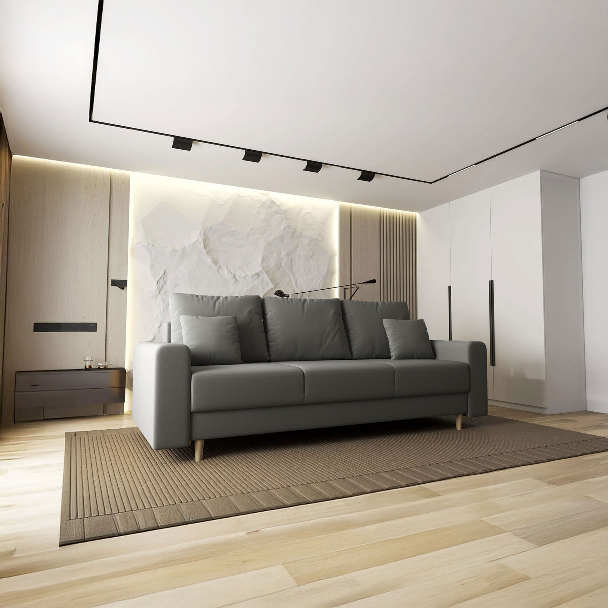 Canapea extensibilă dumonde cu ladă de depozitare si sezut confortabil din spuma HR, Kronos Royal Gri 210x100 cm