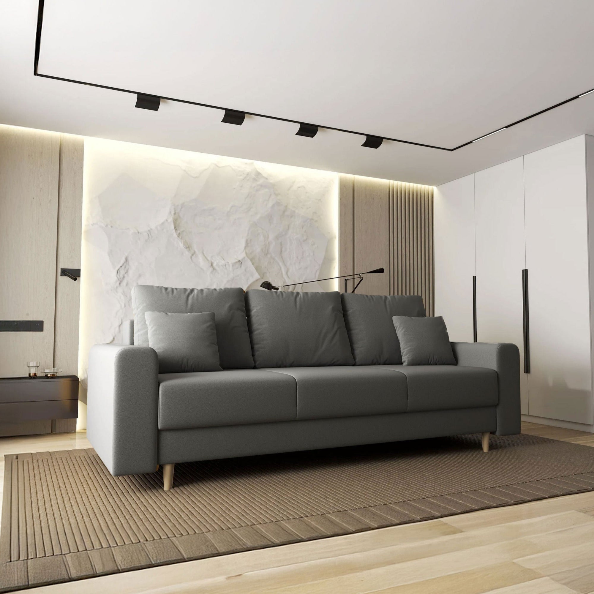 Canapea extensibilă dumonde cu ladă de depozitare si sezut confortabil din spuma HR, Kronos Royal Gri 210x100 cm fabrica