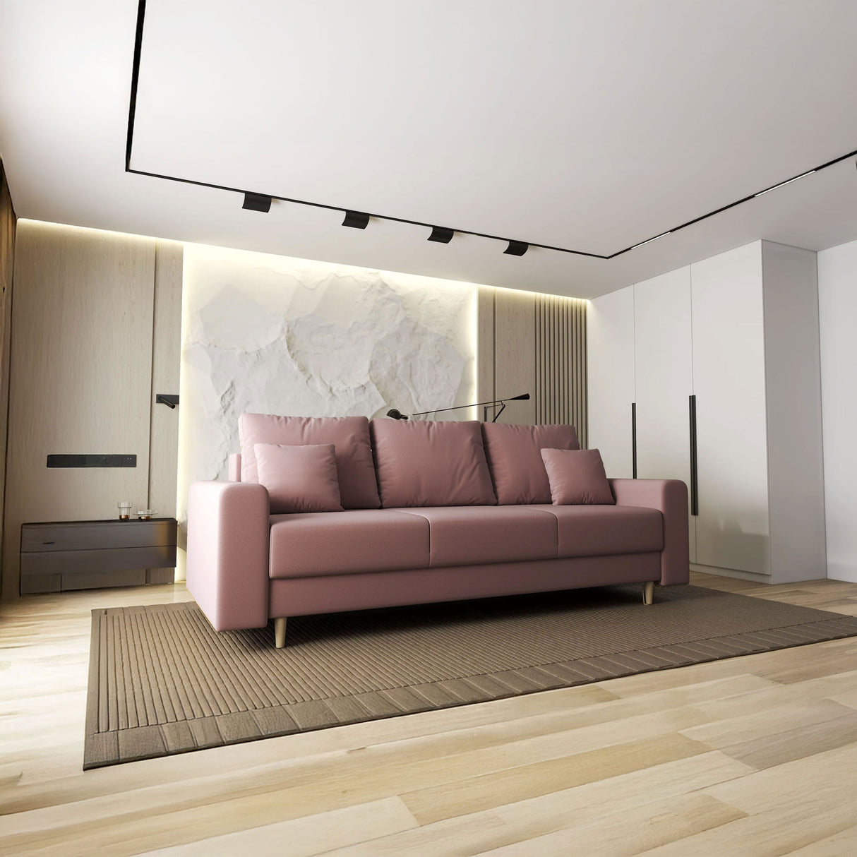 Canapea extensibilă dumonde cu ladă de depozitare si sezut confortabil din spuma HR, Kronos Royal Roz 210x100 cm