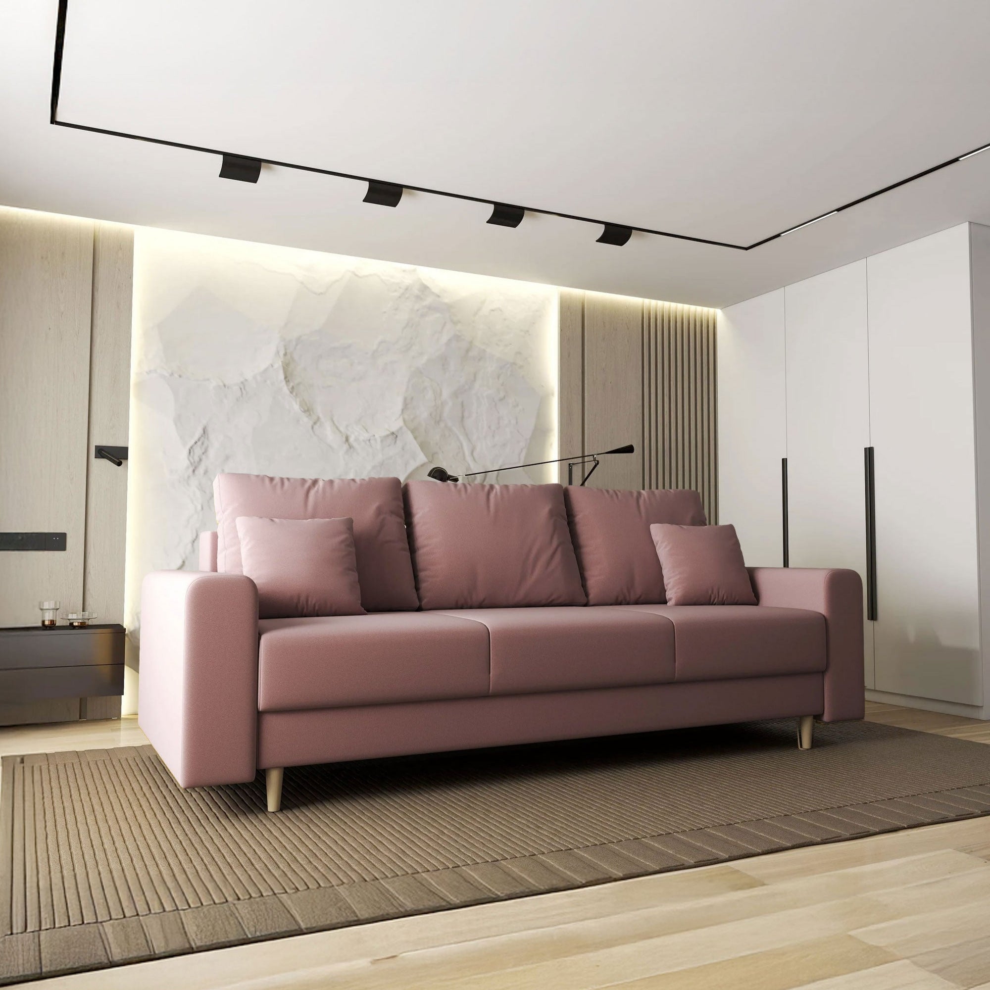 Canapea extensibilă dumonde cu ladă de depozitare si sezut confortabil din spuma HR, Kronos Royal Roz 210x100 cm fabrica