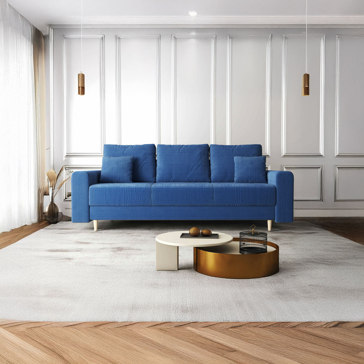 Canapea extensibilă dumonde cu ladă de depozitare si sezut confortabil din spuma HR, Kronos Zoom Albastru 210x100 cm