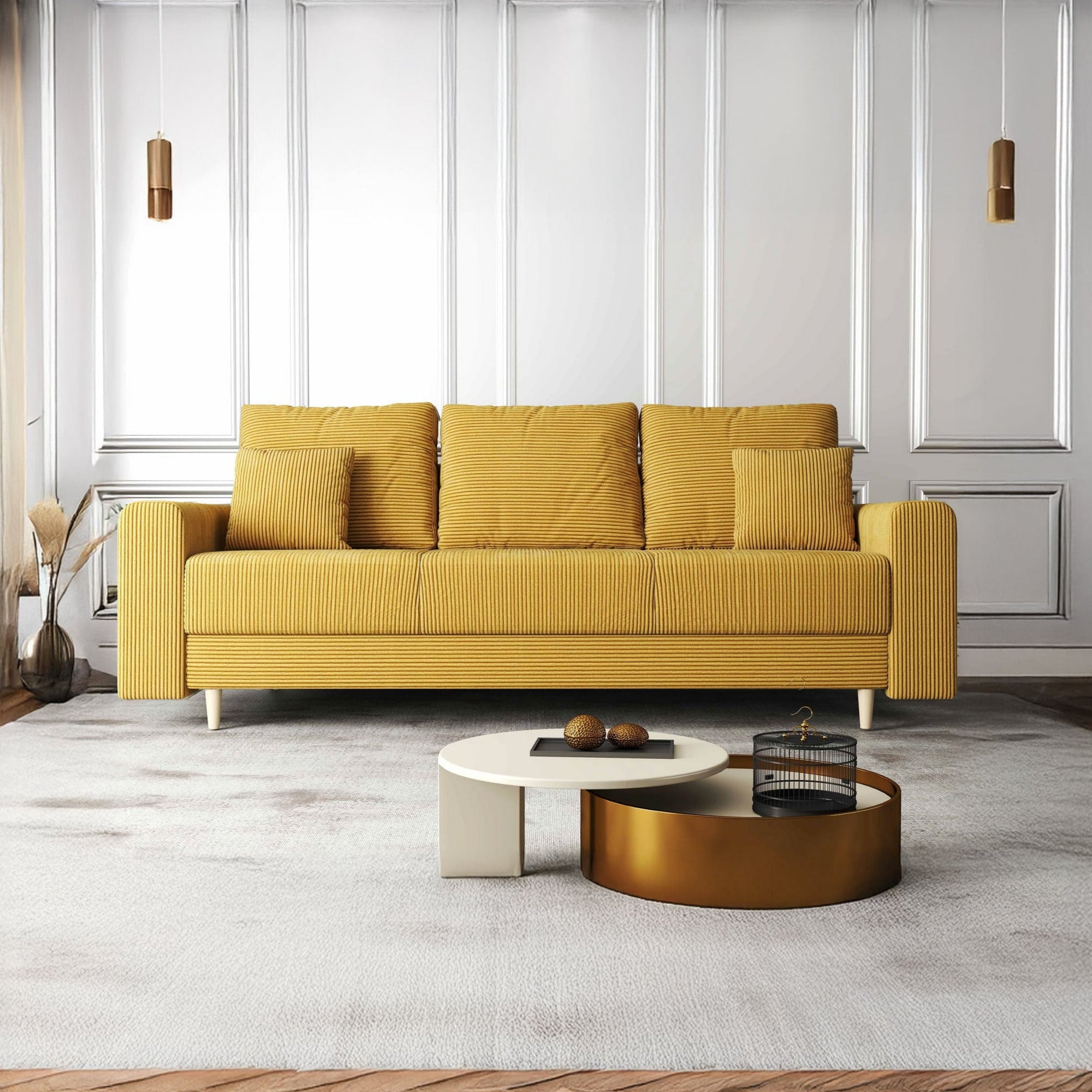 Canapea extensibilă dumonde cu ladă de depozitare si sezut confortabil din spuma HR, Kronos Zoom Mustar 210x100 cm fabrica