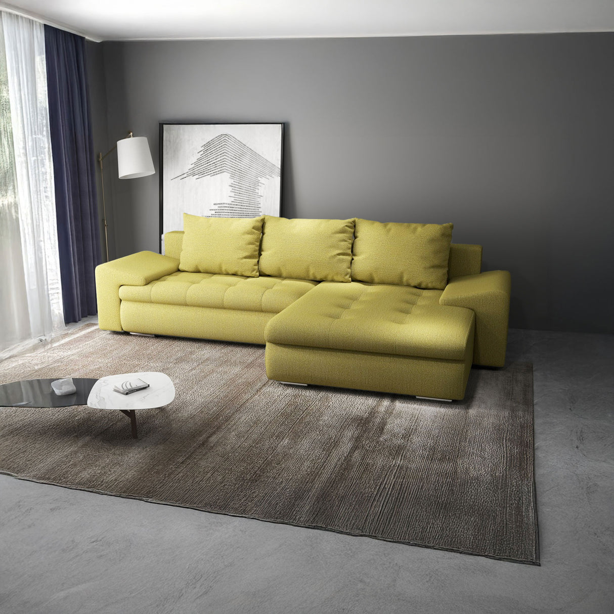 Colțar extensibil dumonde cu ladă de depozitare si sezut confortabil din spuma HR, Leonardo Enjoy Verde 255x193 cm II
