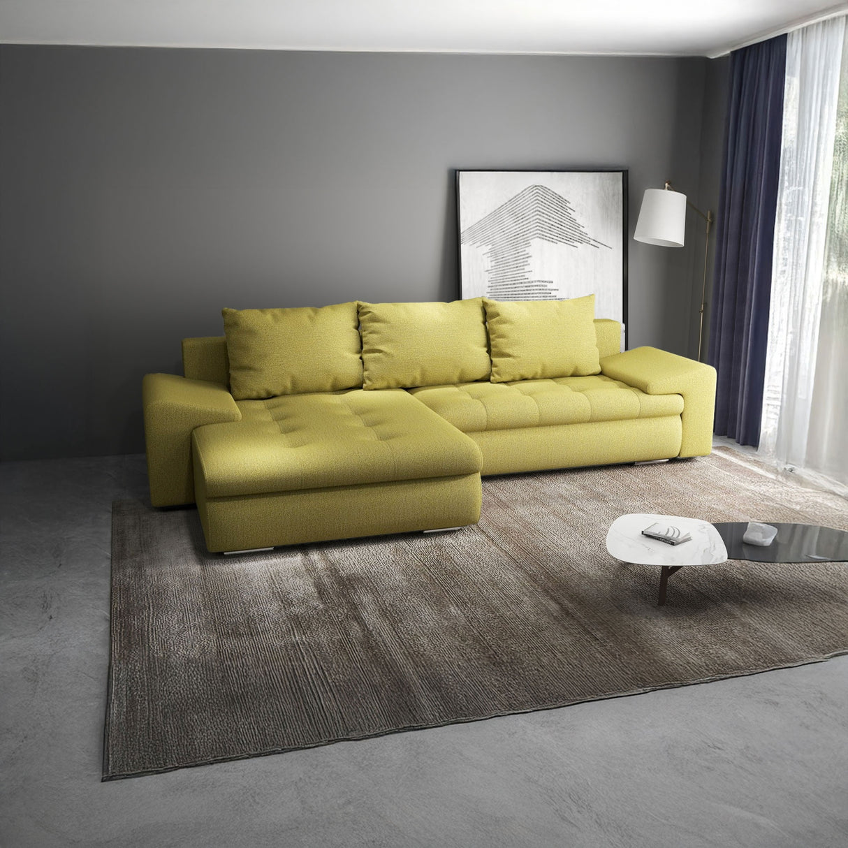 Colțar extensibil dumonde cu ladă de depozitare si sezut confortabil din spuma HR, Leonardo Enjoy Verde 255x193 cm