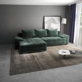 Colțar extensibil dumonde cu ladă de depozitare si sezut confortabil din spuma HR, Leonardo Euphoria Verde 255x193 cm