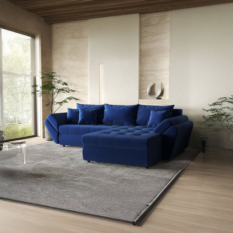 Colțar extensibil dumonde cu ladă de depozitare si sezut confortabil din spuma HR, Loana Royal Blue II 270x185 cm Fabrica