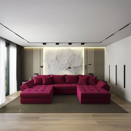Colțar extensibil dumonde cu ladă de depozitare si sezut confortabil din spuma HR, Loana U Bordeaux Zoom 355x185 cm Fabrica
