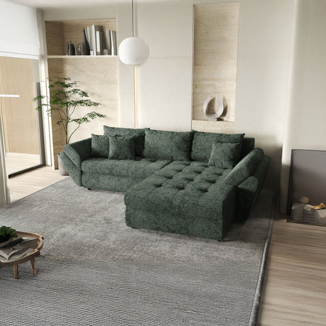 Colțar extensibil dumonde cu ladă de depozitare si sezut confortabil din spuma HR, Loana Verde Euphoria II 270x185 cm Fabrica