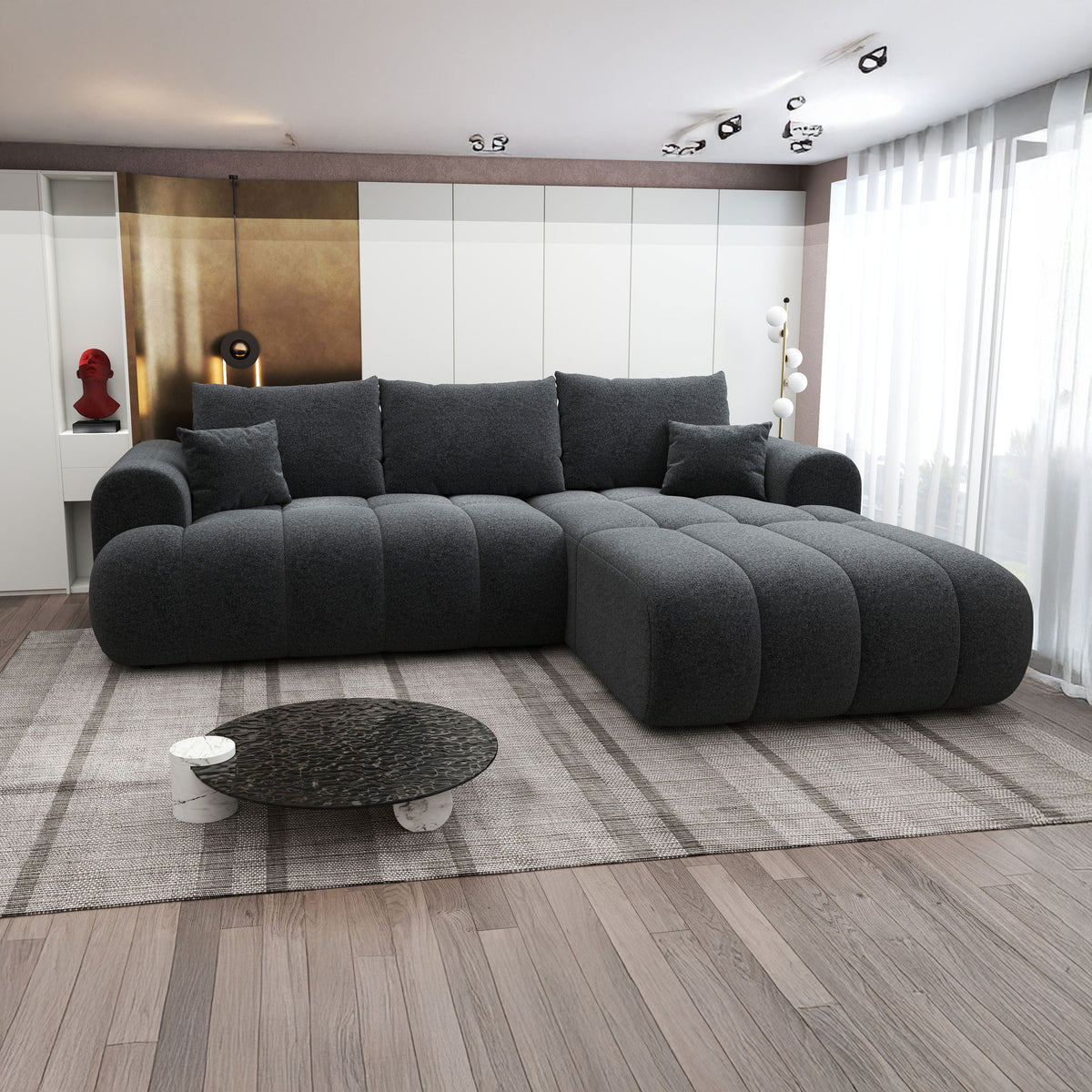 Colțar extensibil dumonde Milano Lounge Monte Negru II 255x190 cm