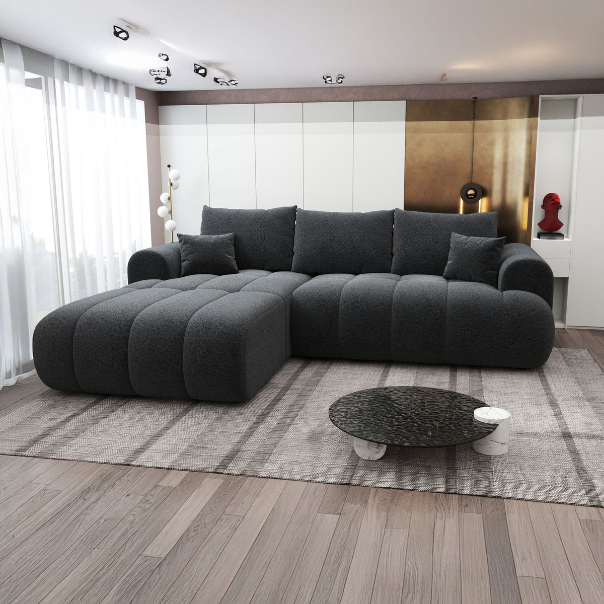 Colțar extensibil dumonde Milano Lounge Monte Negru 255x190 cm
