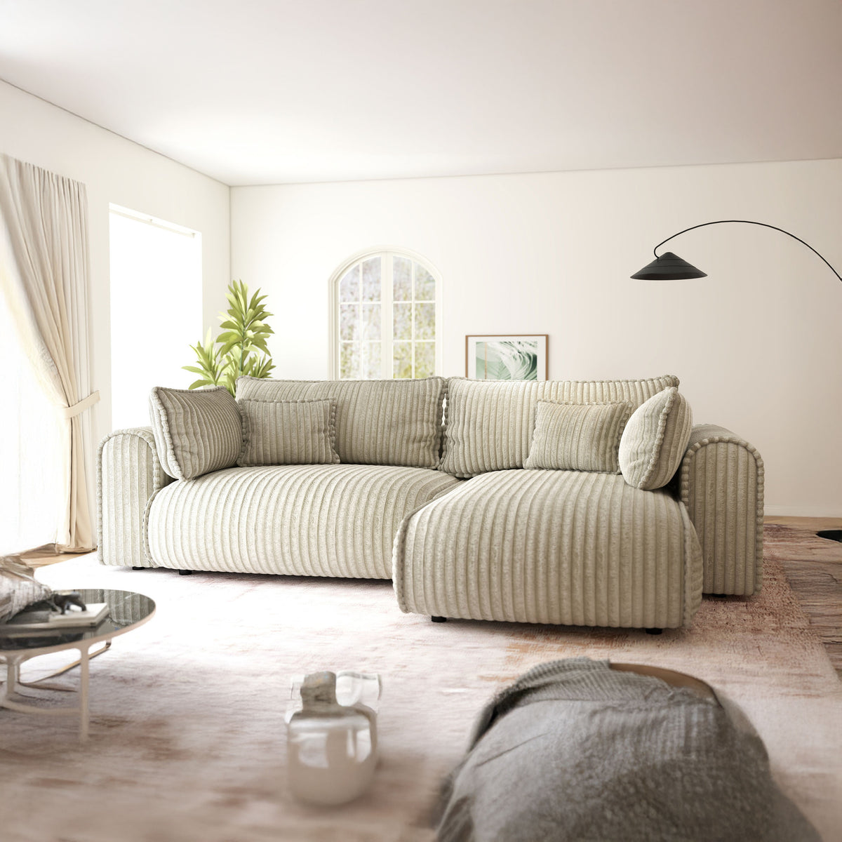 Colțar extensibil dumonde cu ladă de depozitare Monaco L Tilia Bej II 270x190 cm