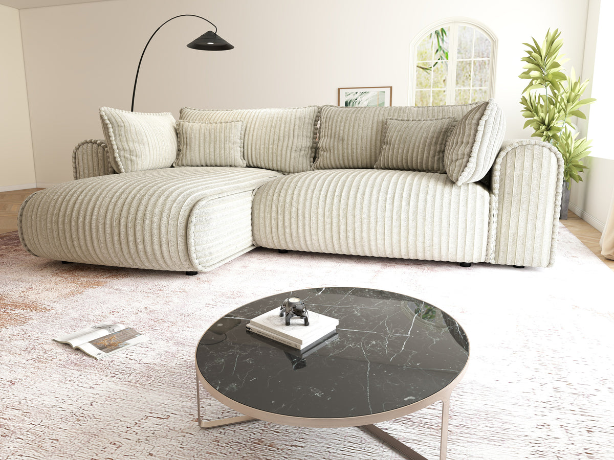 Colțar extensibil dumonde cu ladă de depozitare Monaco L Tilia Bej 270x190 cm