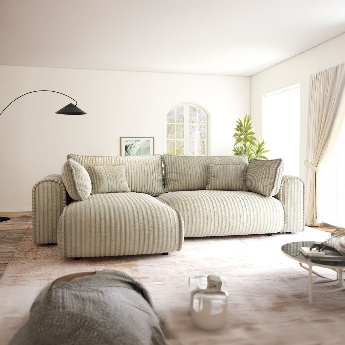 Colțar extensibil dumonde cu ladă de depozitare Monaco L Tilia Bej 270x190 cm