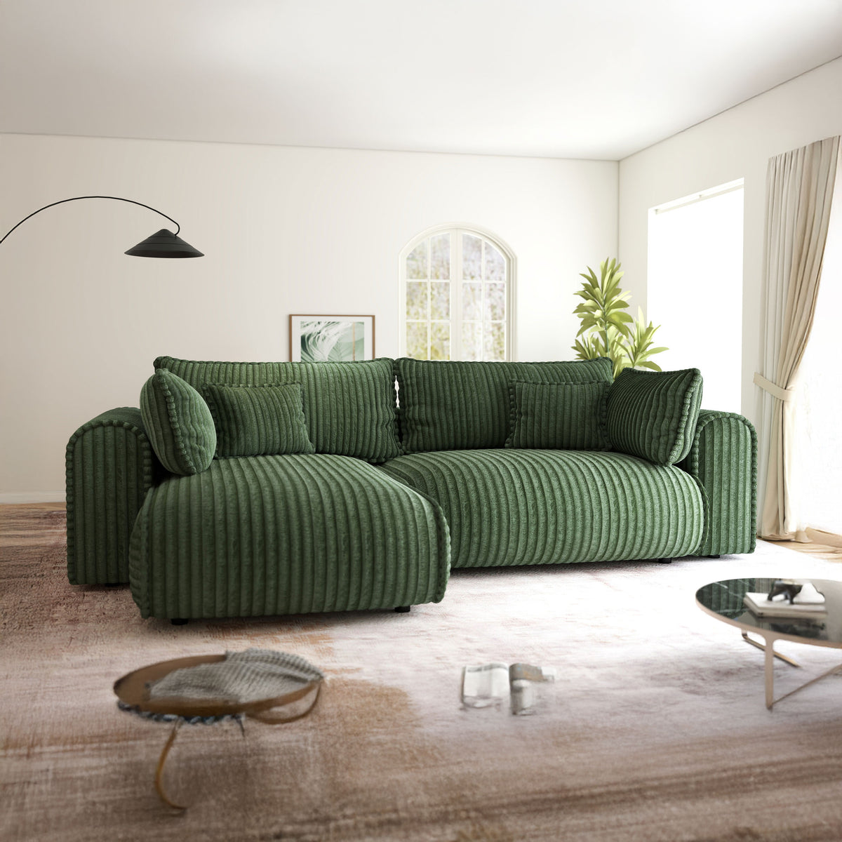 Colțar extensibil dumonde cu ladă de depozitare Monaco L Tilia Verde 270x190 cm