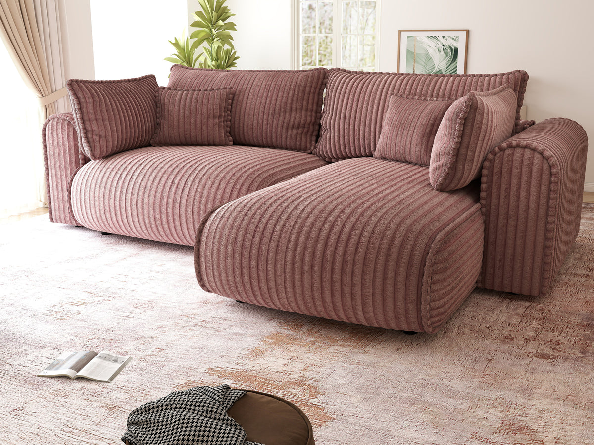 Colțar extensibil dumonde cu ladă de depozitare Monaco L Tilia Roz II 270x100 cm