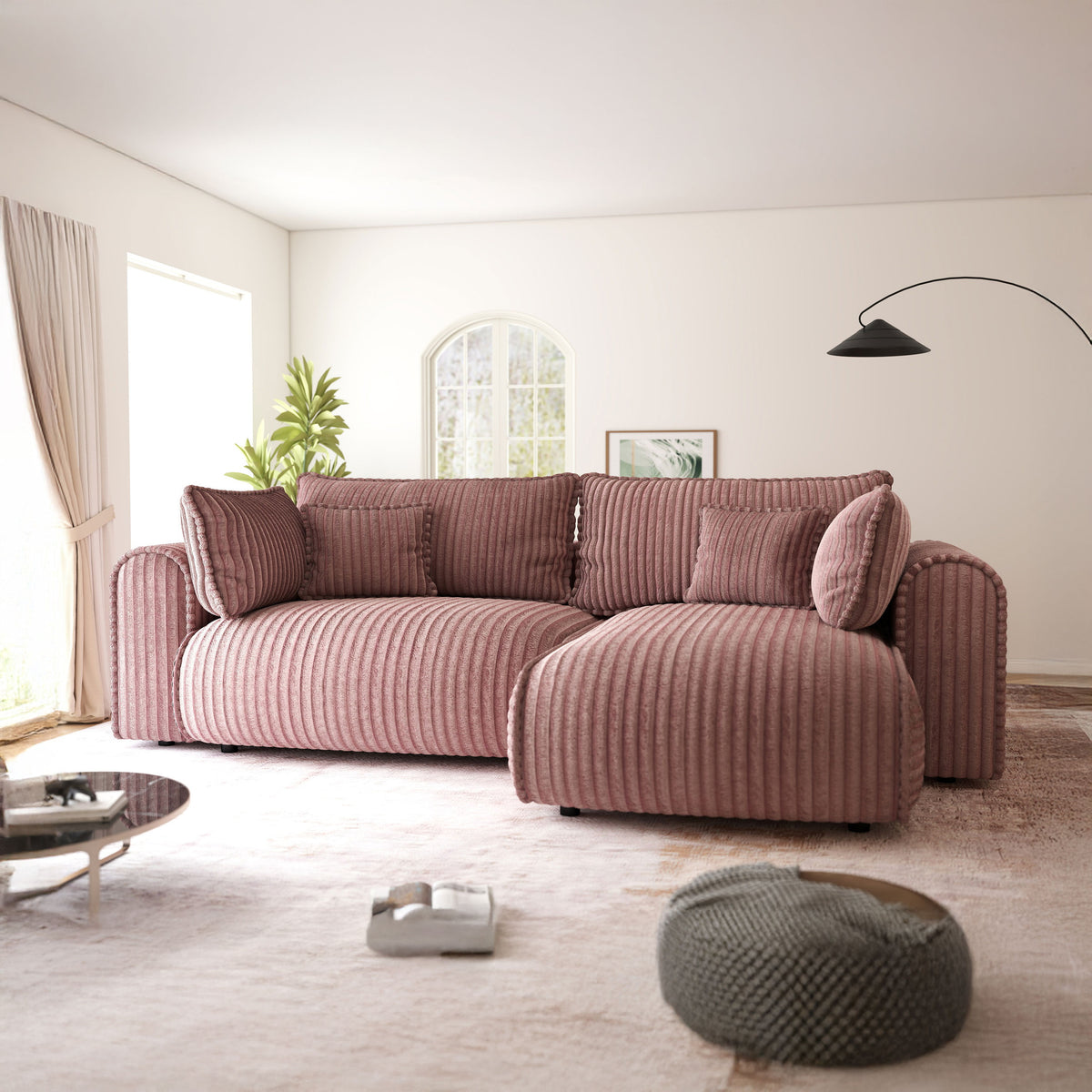 Colțar extensibil dumonde cu ladă de depozitare Monaco L Tilia Roz II 270x100 cm