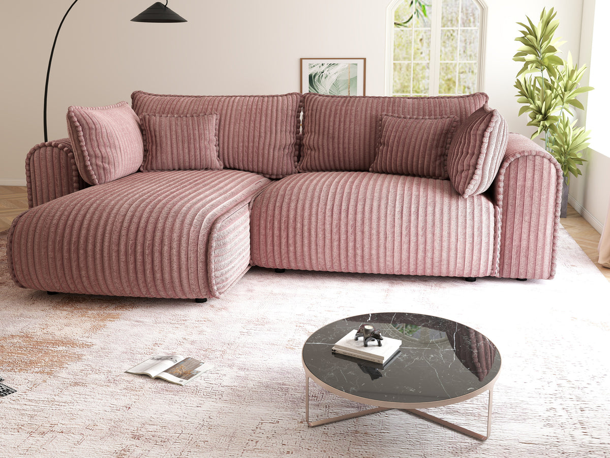 Colțar extensibil dumonde cu ladă de depozitare Monaco L Tilia Roz 270x100 cm