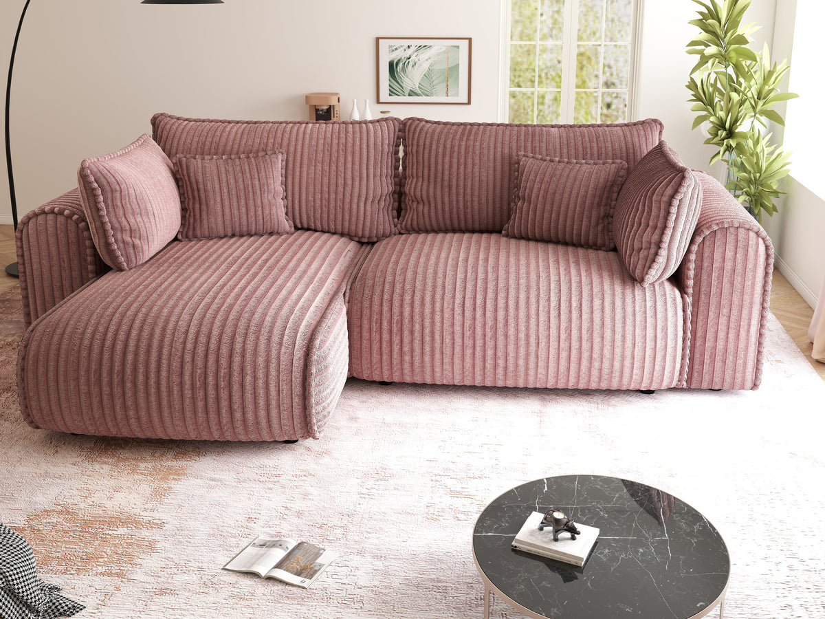 Colțar extensibil dumonde cu ladă de depozitare Monaco L Tilia Roz 270x100 cm