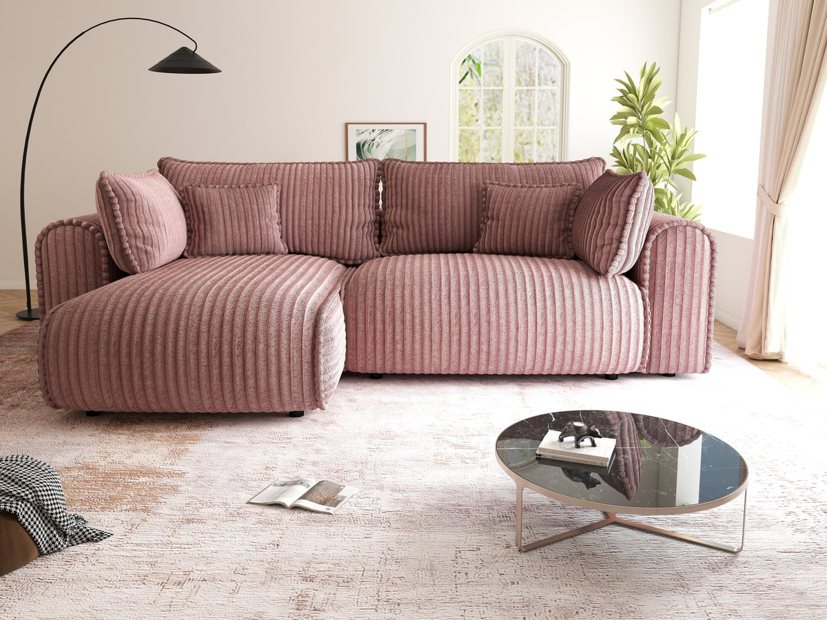 Colțar extensibil dumonde cu ladă de depozitare Monaco L Tilia Roz 270x100 cm