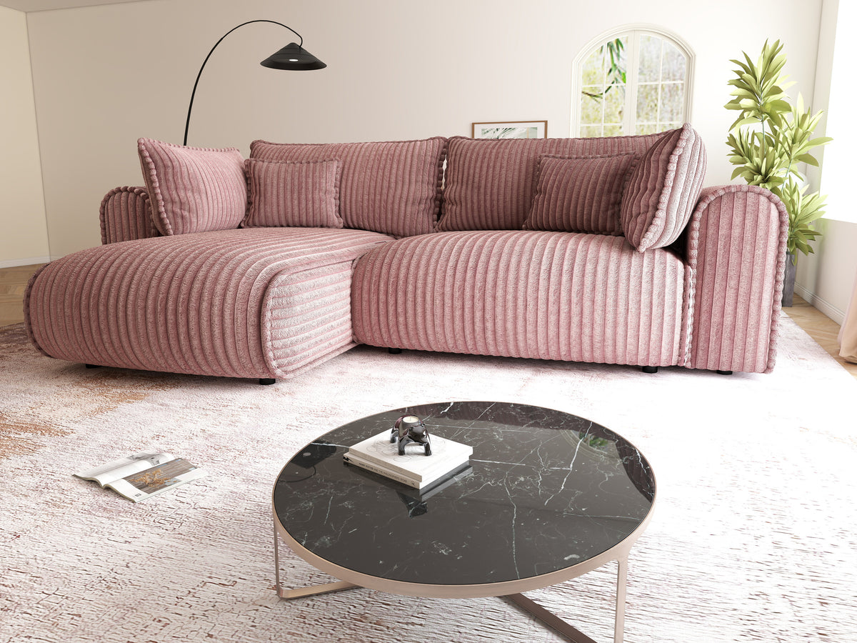 Colțar extensibil dumonde cu ladă de depozitare Monaco L Tilia Roz 270x100 cm