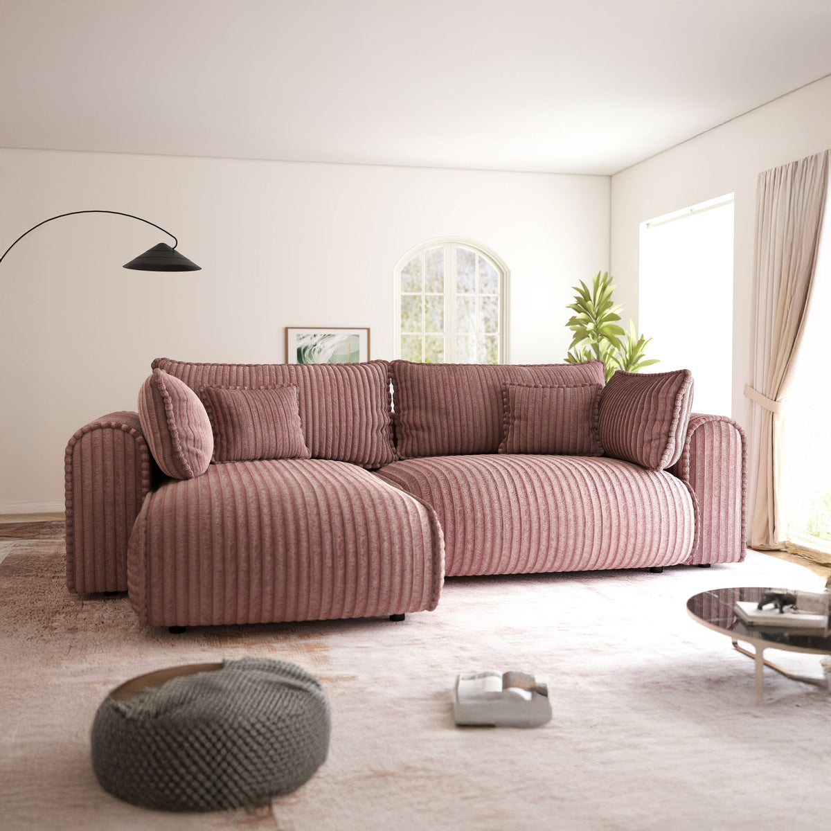 Colțar extensibil dumonde cu ladă de depozitare Monaco L Tilia Roz 270x100 cm
