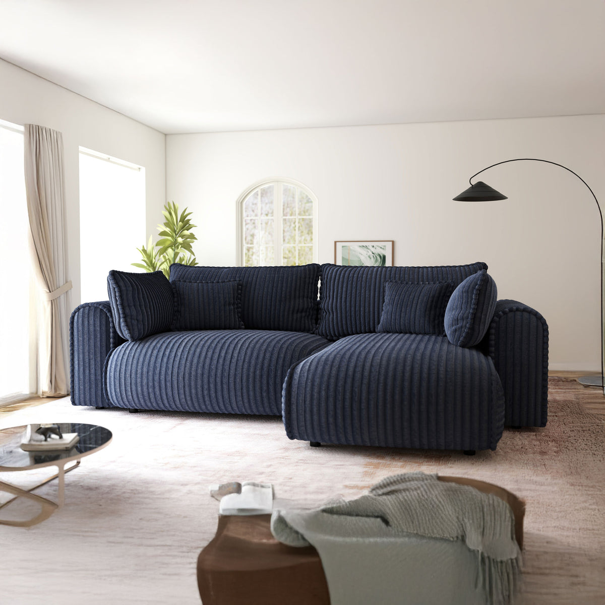 Colțar extensibil dumonde cu ladă de depozitare Monaco L Tilia Albastru II 270x100 cm