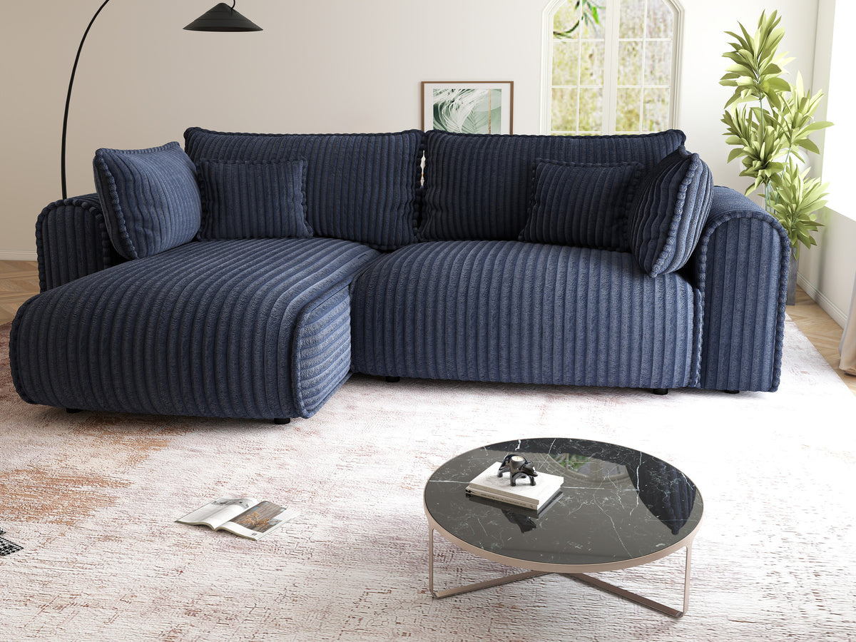 Colțar extensibil dumonde cu ladă de depozitare Monaco L Tilia Albastru 270x100 cm