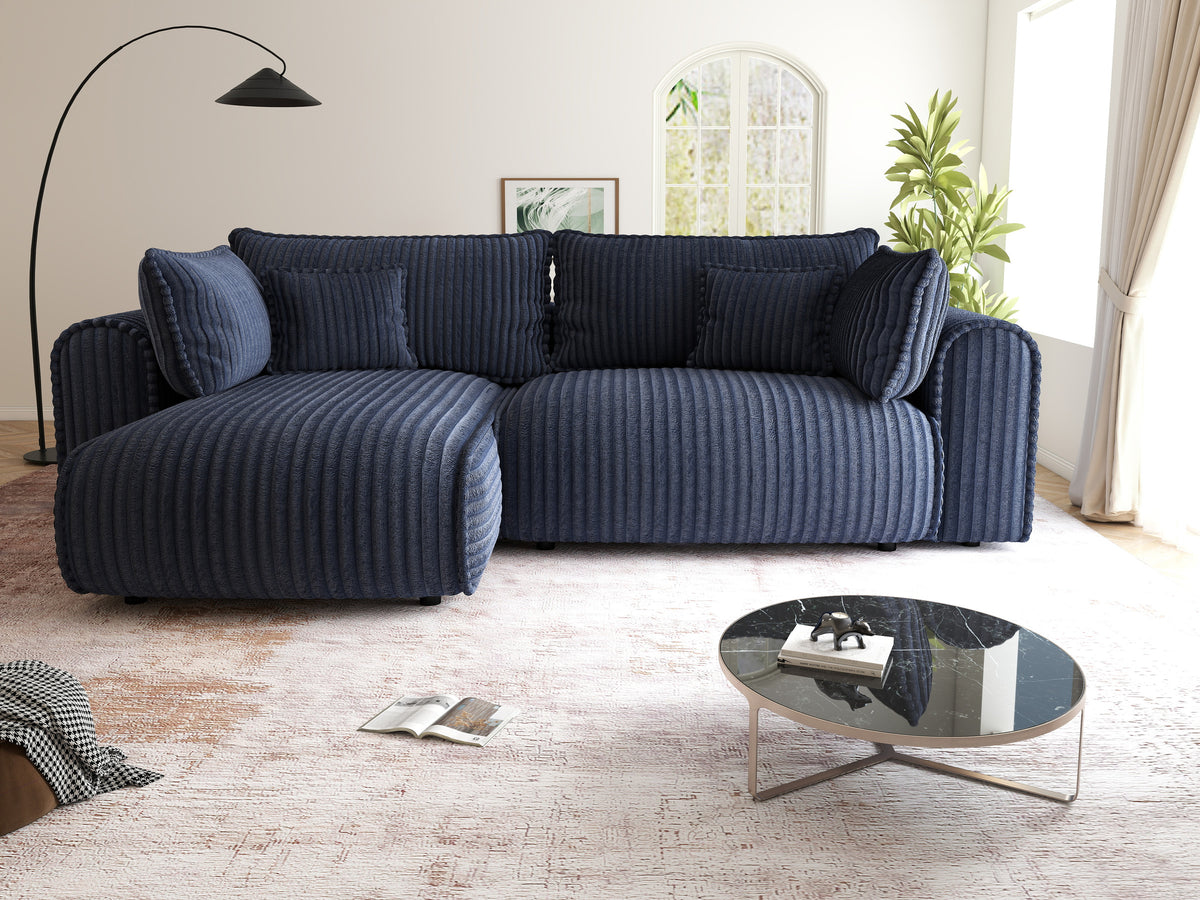 Colțar extensibil dumonde cu ladă de depozitare Monaco L Tilia Albastru 270x100 cm