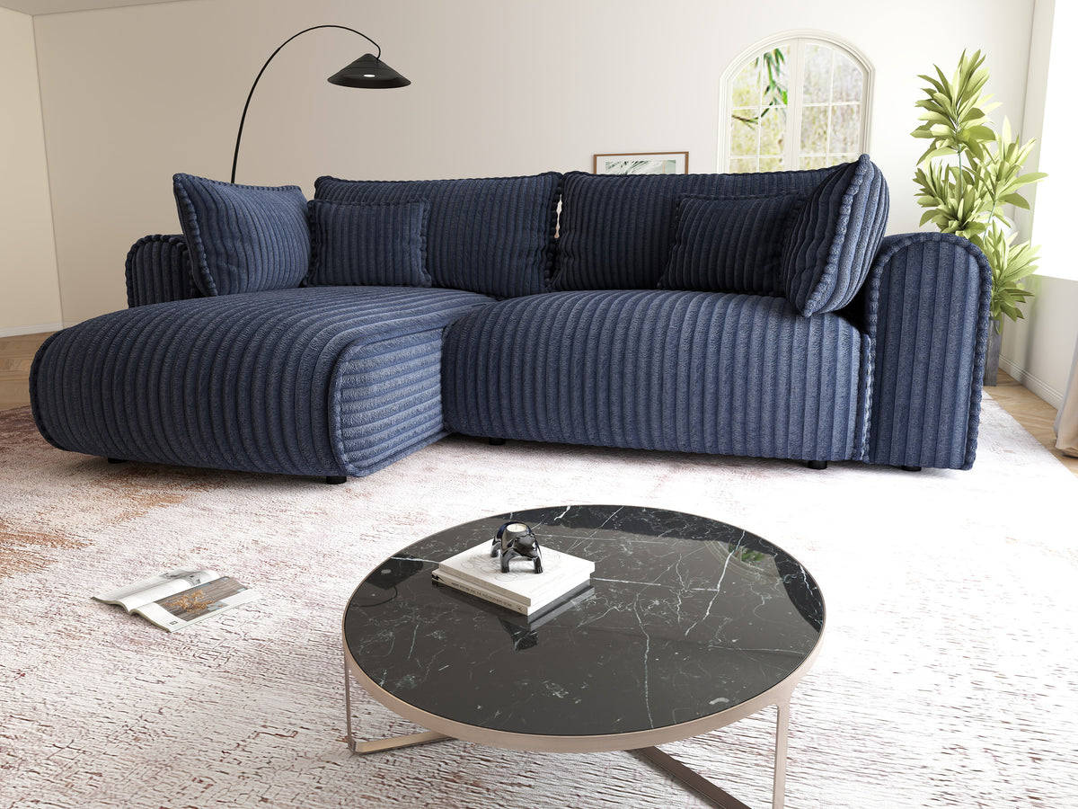 Colțar extensibil dumonde cu ladă de depozitare Monaco L Tilia Albastru 270x100 cm