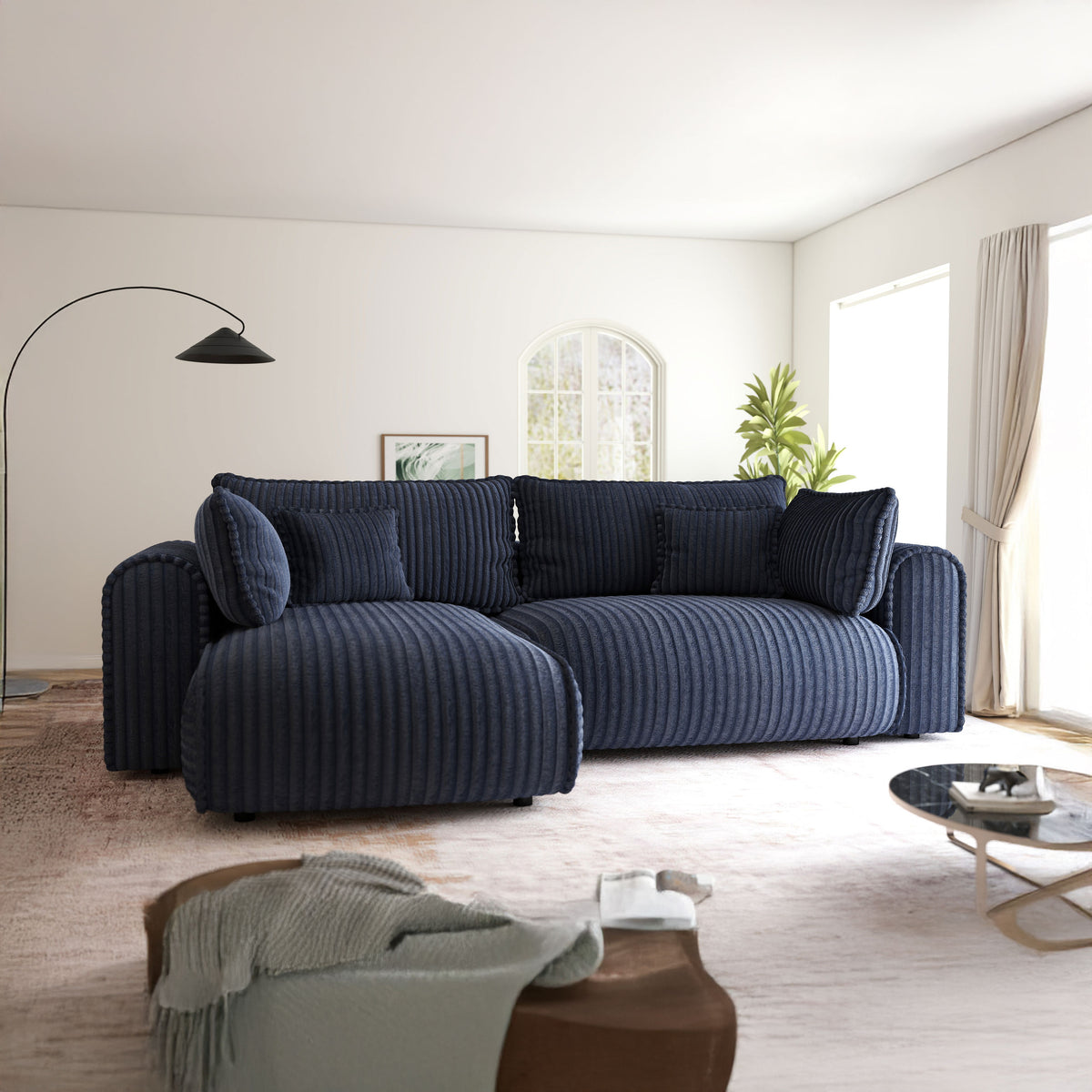 Colțar extensibil dumonde cu ladă de depozitare Monaco L Tilia Albastru 270x100 cm
