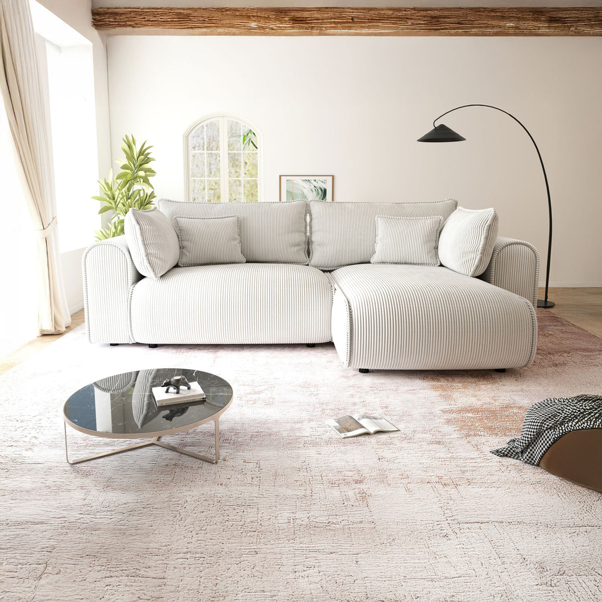 Colțar extensibil dumonde cu ladă de depozitare Monaco L Zoom Pearl II 270x190 cm