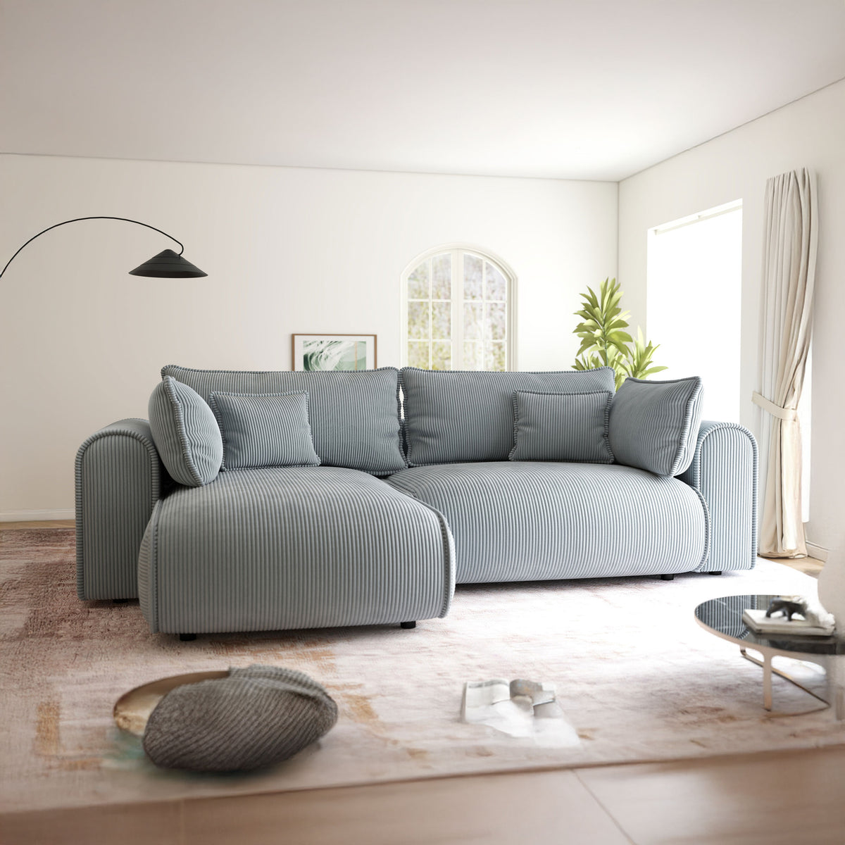 Colțar extensibil dumonde cu ladă de depozitare Monaco L Zoom Gri 270x190 cm