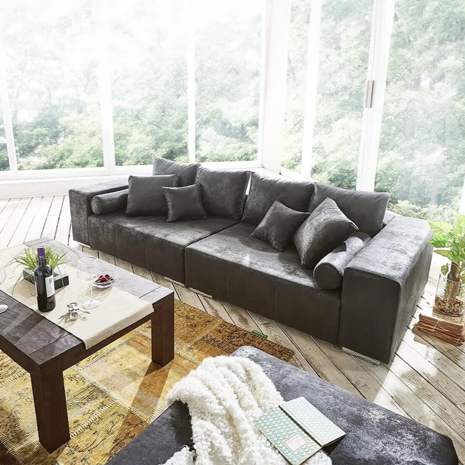 Canapea extensibilă dumonde cu ladă de depozitare si sezut confortabil din spuma HR, Marbela Antracit XXL 295x100 cm