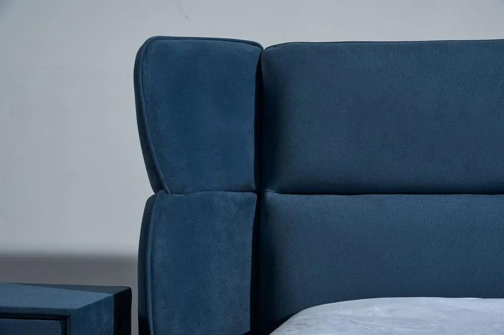 Pat dormitor dumonde, tapitat albastru, Sierra 160x200 cm, somiera inclusa CRNB