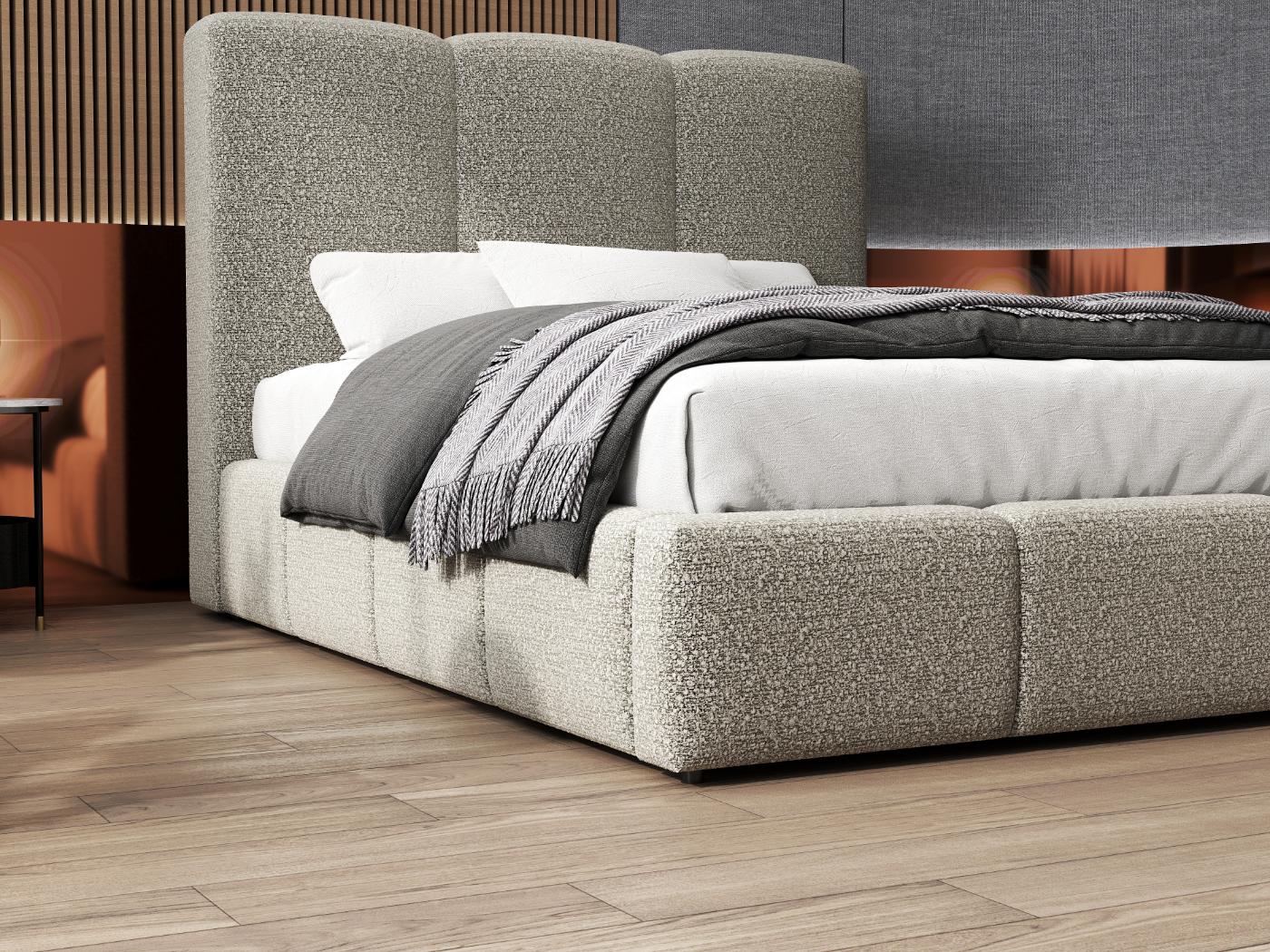 Pat dormitor dumonde, tapitat bej, Dinasty 180x200 cm, somiera rabatabila inclusa, spatiu depozitare WLS