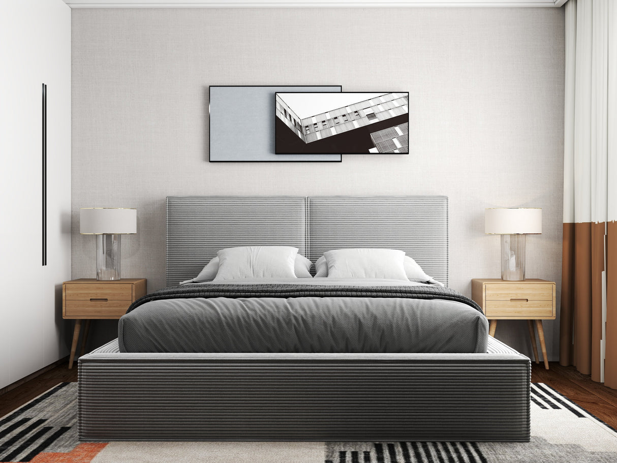 Pat dormitor dumonde, tapitat gri, Dreamer 160x200 cm, somiera rabatabila inclusa, spatiu depozitare WLS