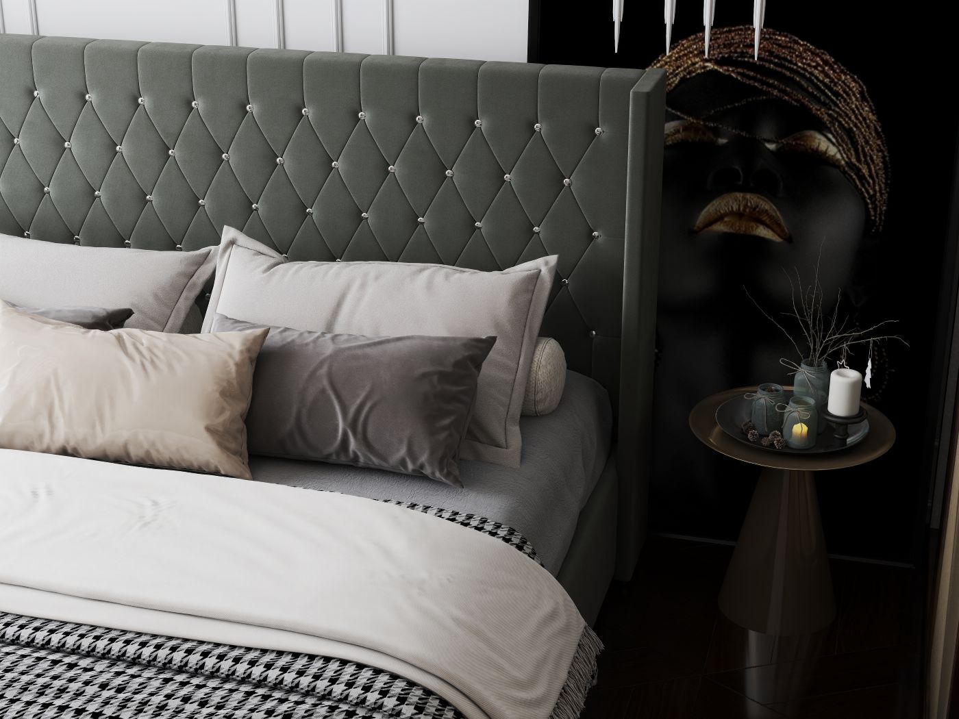 Pat dormitor dumonde, tapitat gri, Venice 180x200 cm, somiera rabatabila inclusa, spatiu depozitare WLS